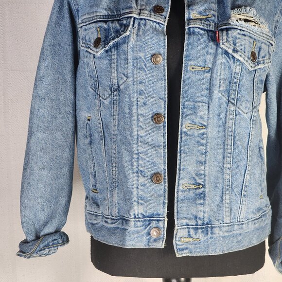 Levi Strauss Medium Wash Distressed Red Label Vintage Original Jean Jacket Sz S - Picture 4 of 16
